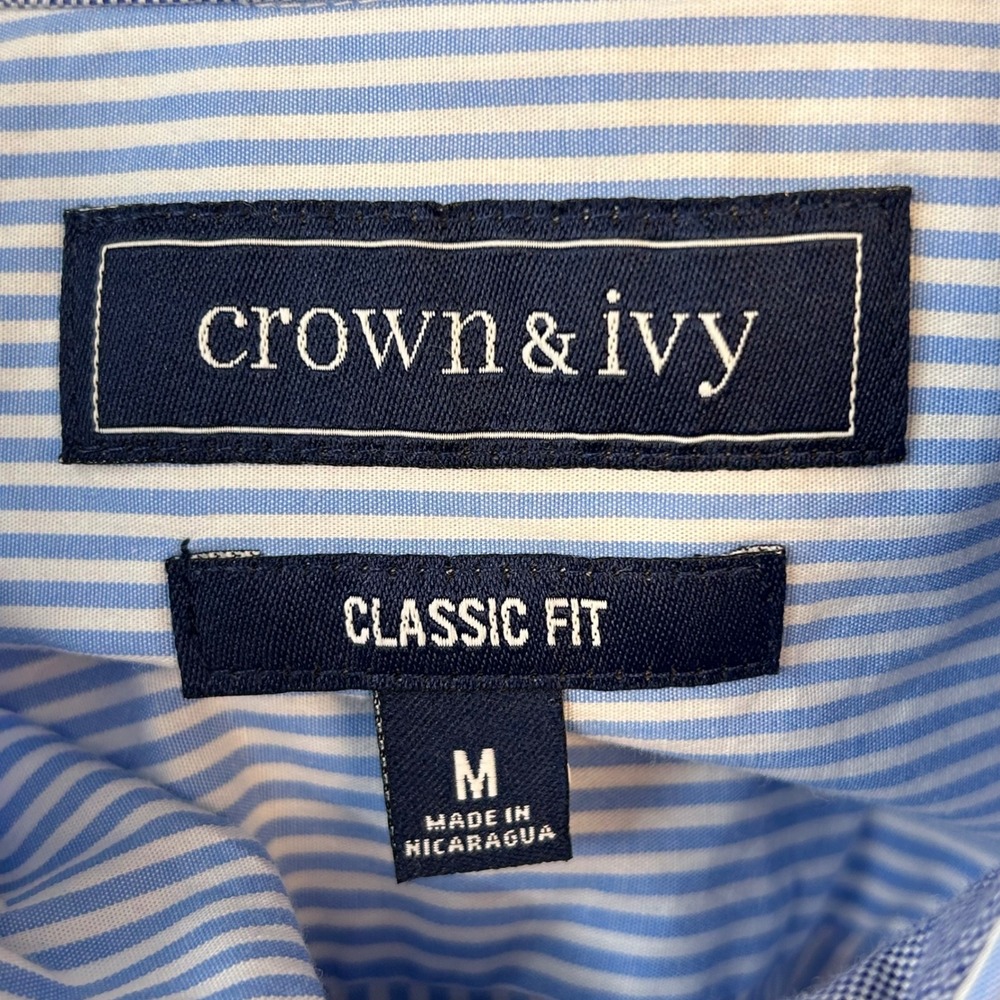 Crown & Ivy Mens Motion Flex Classic Fit Striped Button Down Shirt Blue Sail M - Picture 7 of 10